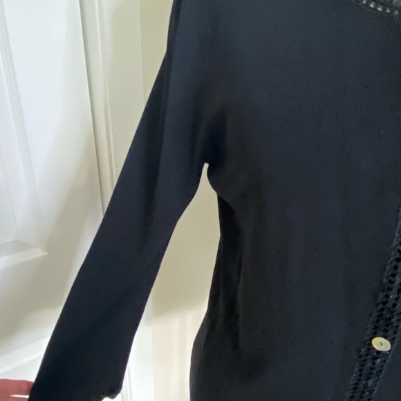 Black Knit Sequin Crochet Detail Button Up Holiday Party Office Sweater- Sz-M - Picture 7 of 16